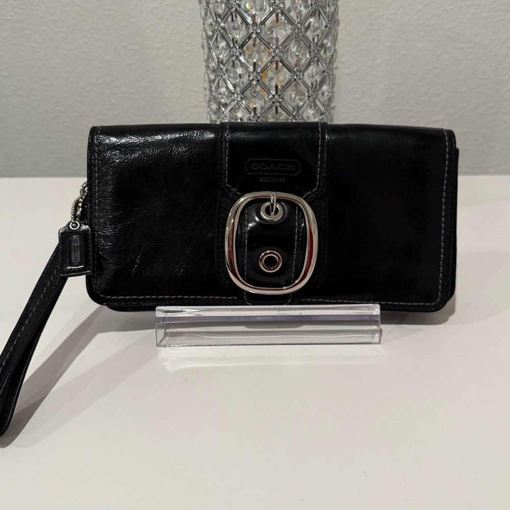 SOLD - Coach Black Leather Vintage Wristlet Wallet